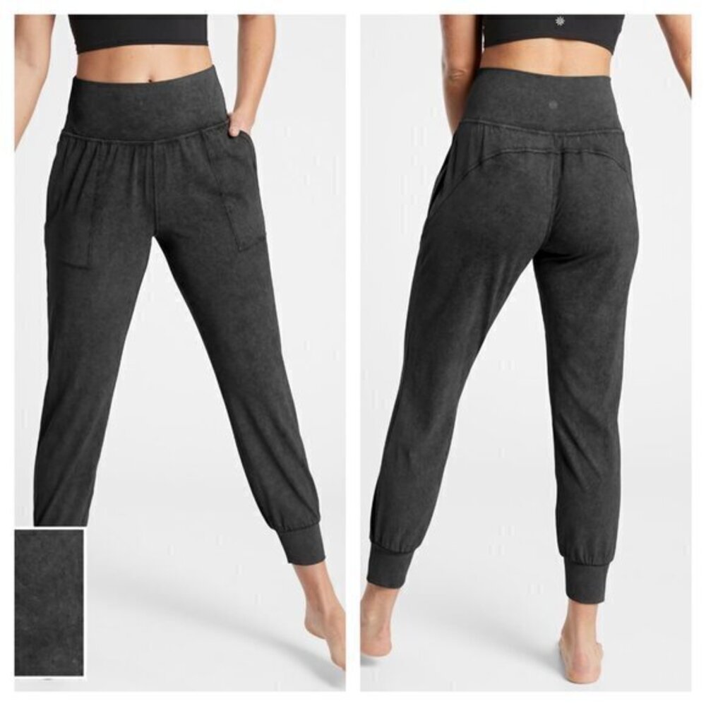 Athleta High Rise Stretchy Lightweight Pocket Joggers L Black/Gray